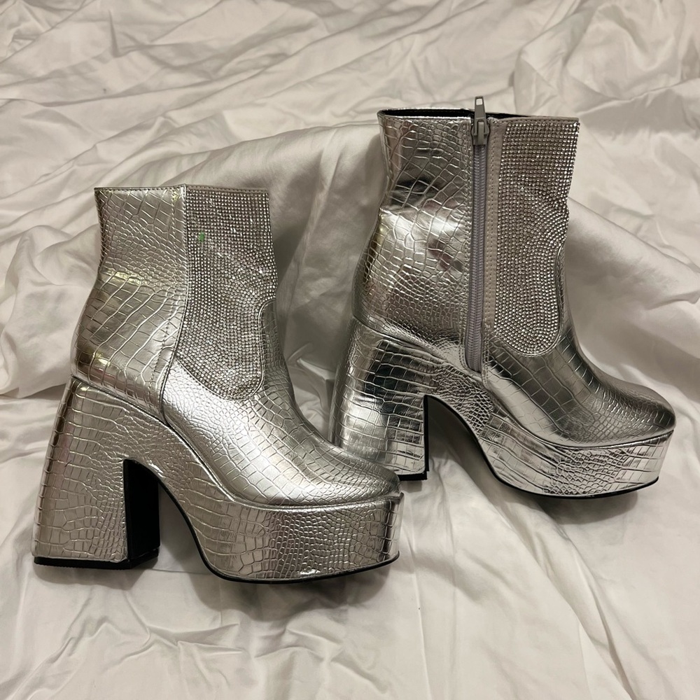 Silver sparkle platform Boots - Picture 3 of 9